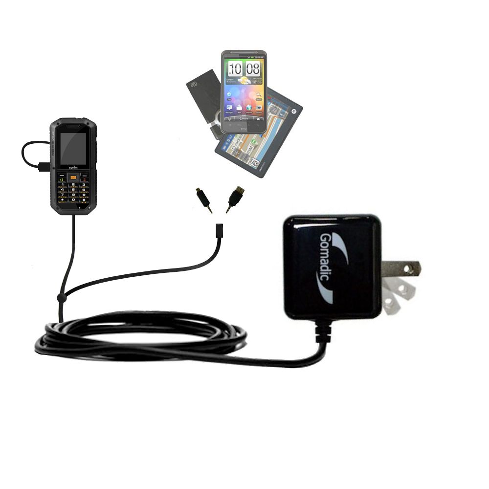 Gomadic Double Wall AC Home Charger suitable for the Sonim XP2 10 Spirit - Charge up to 2 devices at the same time with TipExchange Technology