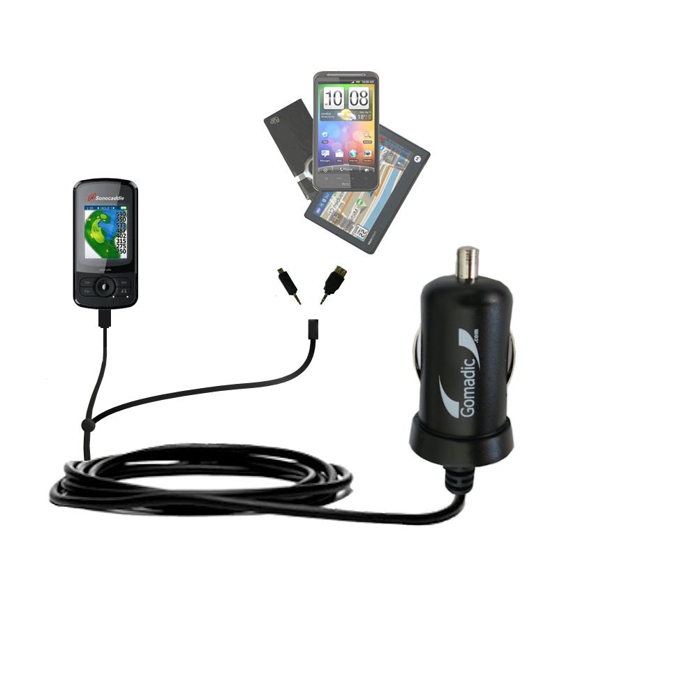 mini Double Car Charger with tips including compatible with the Sonocaddie v300 GPS