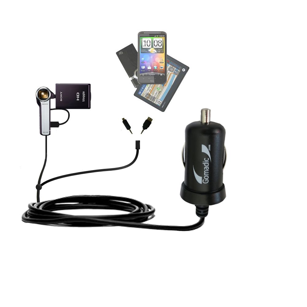 mini Double Car Charger with tips including compatible with the Sony Bloggie Camera CM5