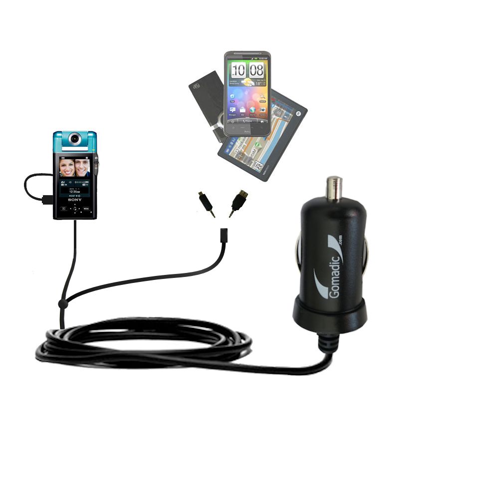 mini Double Car Charger with tips including compatible with the Sony Bloggie Camera PM5