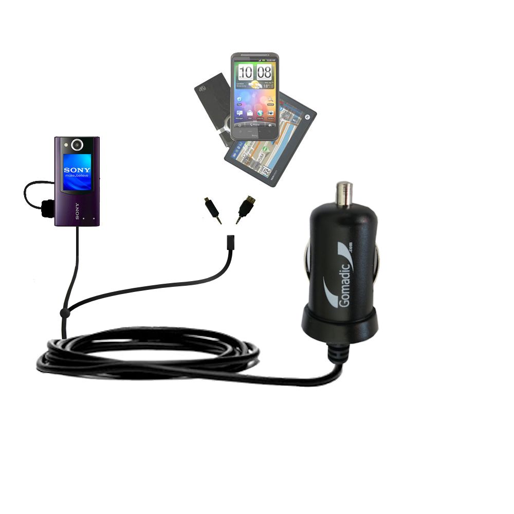mini Double Car Charger with tips including compatible with the Sony Bloggie Duo