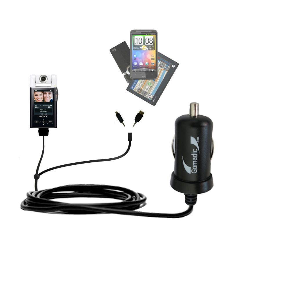 mini Double Car Charger with tips including compatible with the Sony bloggie MHS-CM5 Mobile HD Snap