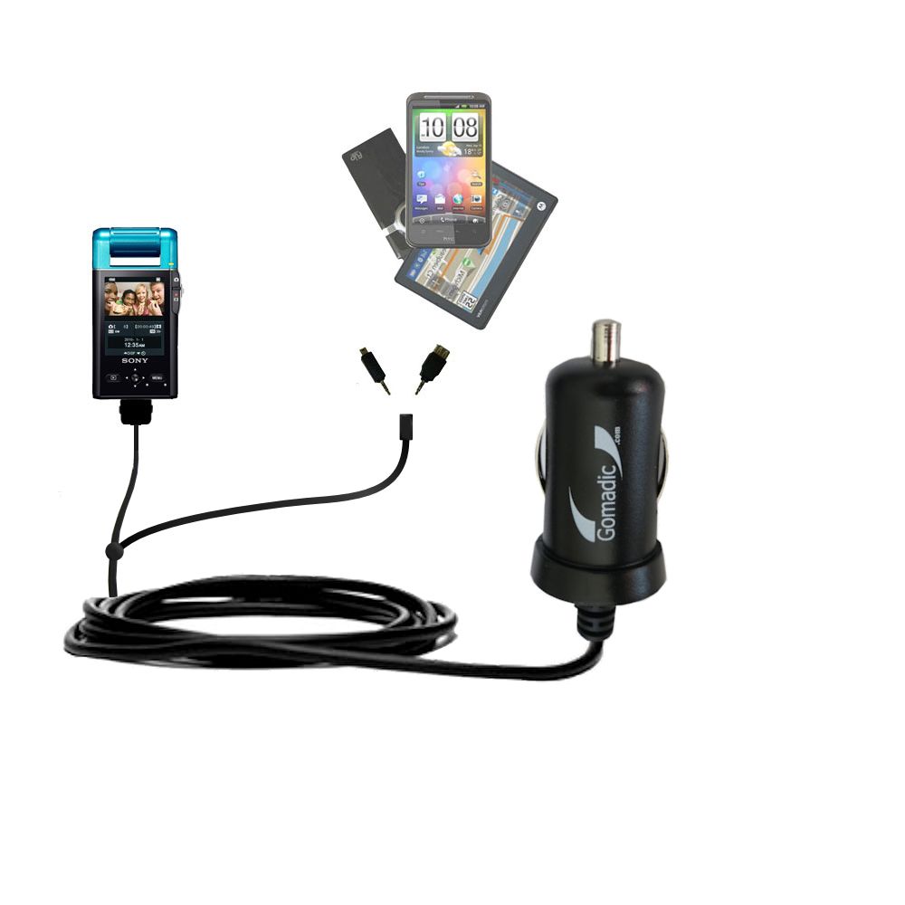 mini Double Car Charger with tips including compatible with the Sony bloggie MHS-PM5K Mobile HD Snap