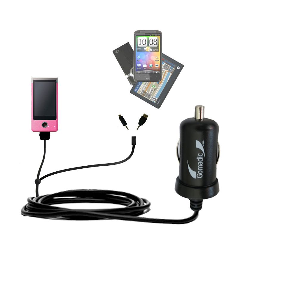 mini Double Car Charger with tips including compatible with the Sony bloggie MHS-TS20K Mobile HD Snap