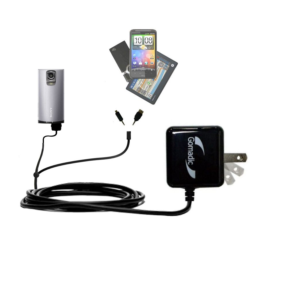 Double Wall Home Charger with tips including compatible with the Sony Bloggie MHS-TS55