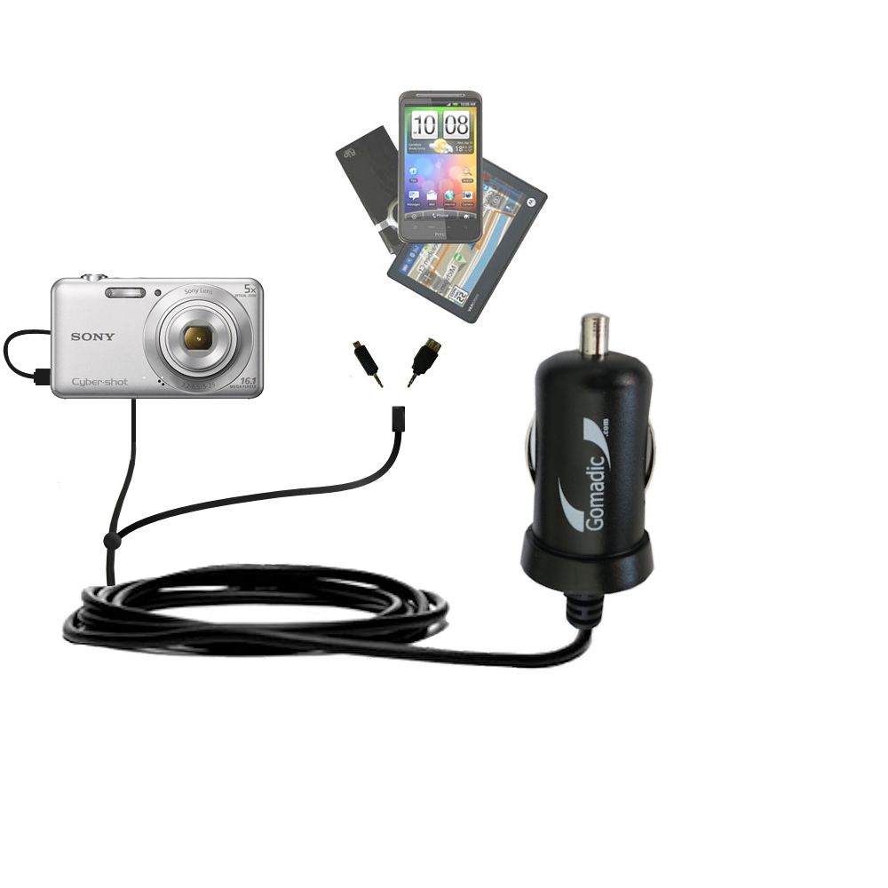 mini Double Car Charger with tips including compatible with the Sony Cybershot W710 / DSC-W710
