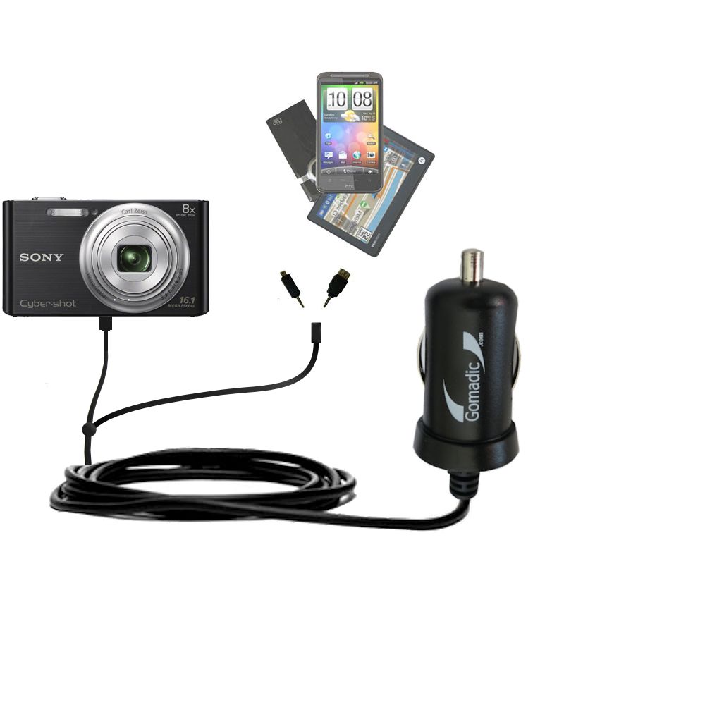 mini Double Car Charger with tips including compatible with the Sony Cybershot W730 / DSC-W730