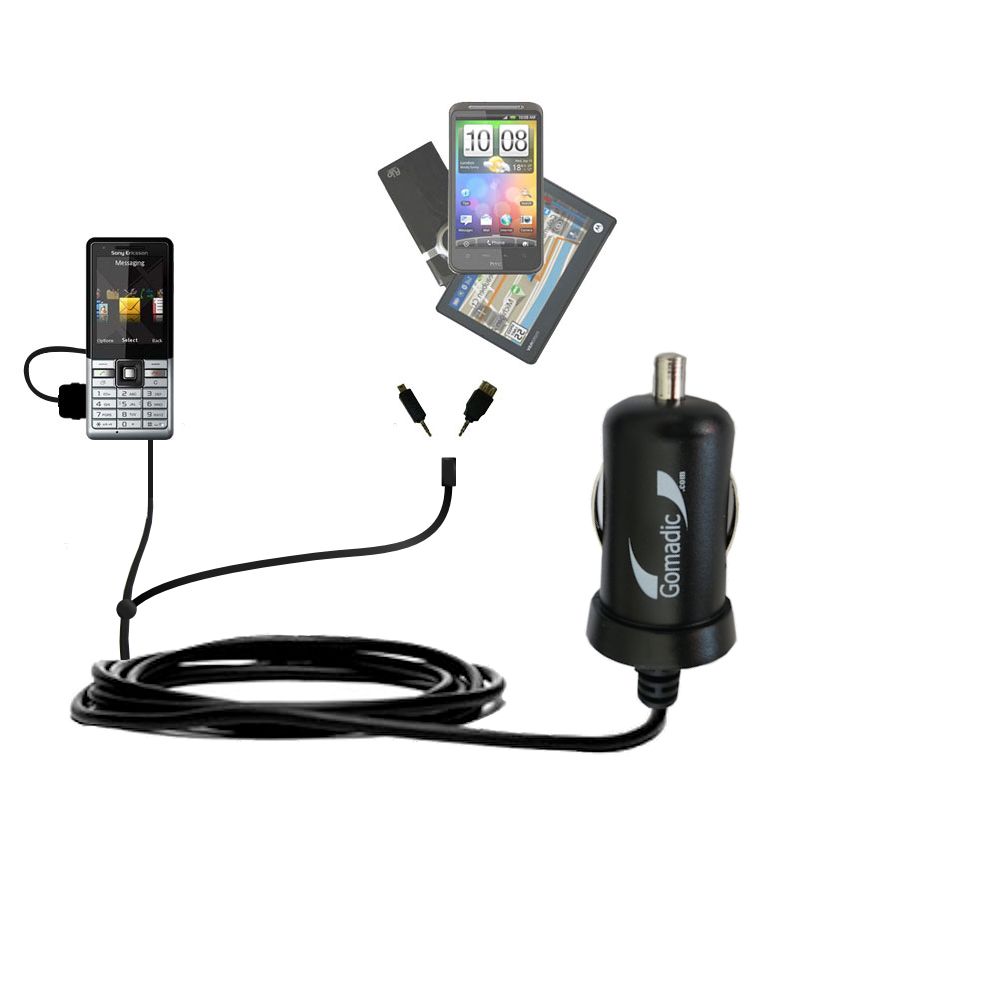 mini Double Car Charger with tips including compatible with the Sony Ericsson  J105a