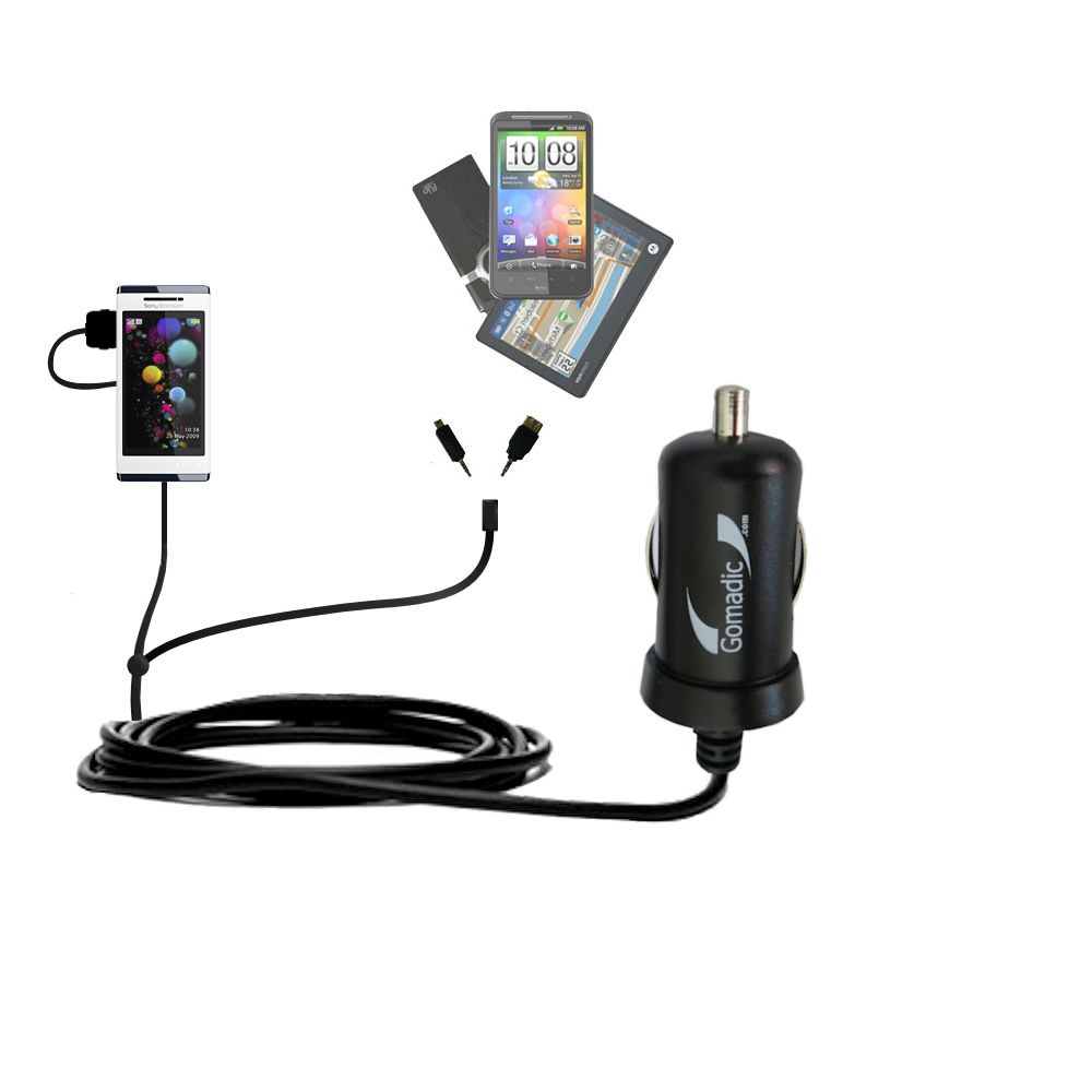 mini Double Car Charger with tips including compatible with the Sony Ericsson Aino