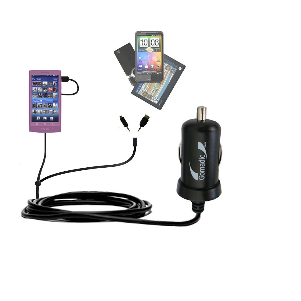 mini Double Car Charger with tips including compatible with the Sony Ericsson Anzu