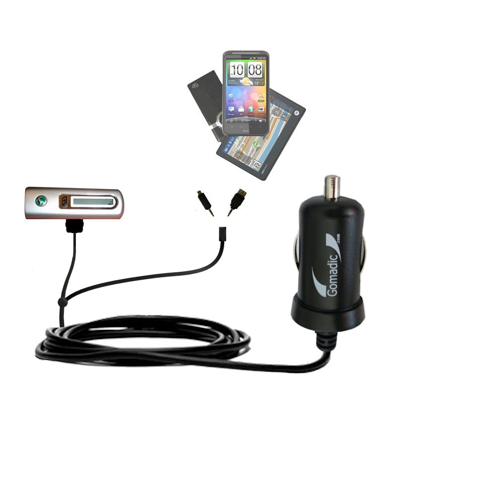 mini Double Car Charger with tips including compatible with the Sony Ericsson Bluetooth Headset HBH-200