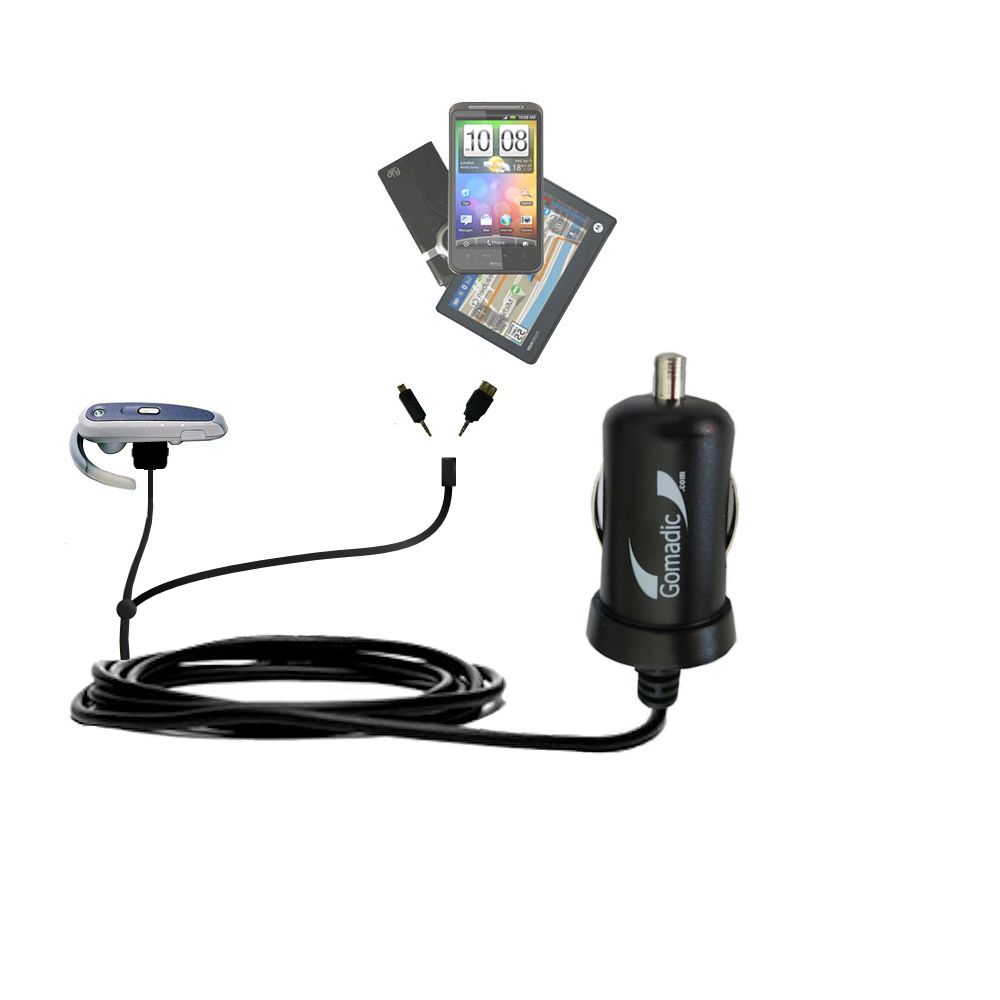 mini Double Car Charger with tips including compatible with the Sony Ericsson Bluetooth Headset HBH-600