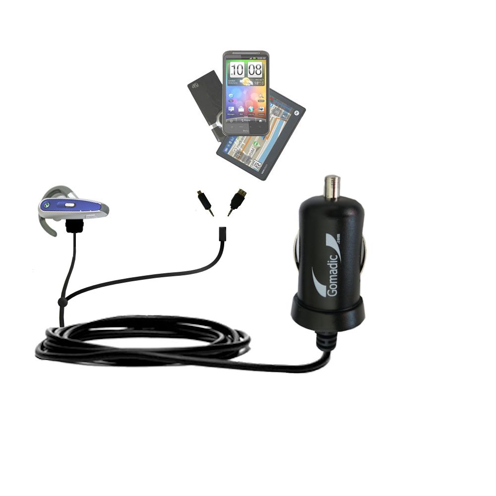 mini Double Car Charger with tips including compatible with the Sony Ericsson Bluetooth Headset HBH-602