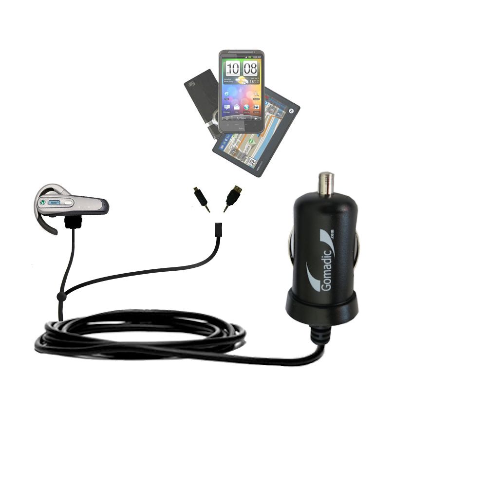 mini Double Car Charger with tips including compatible with the Sony Ericsson Bluetooth Headset HBH-662
