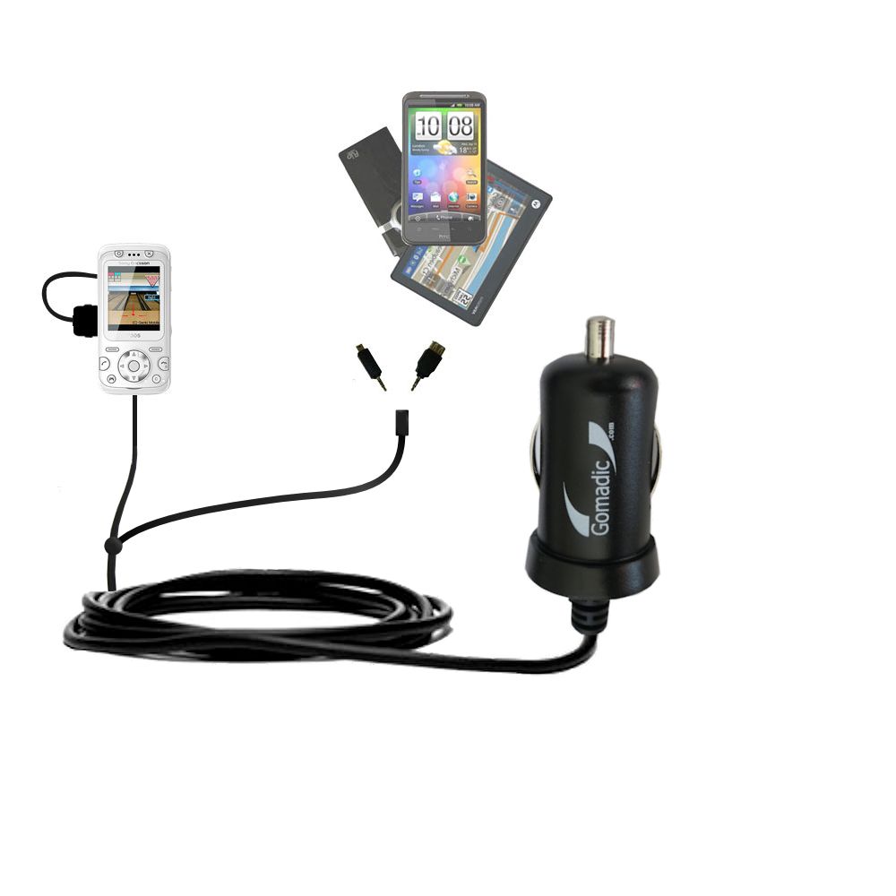 mini Double Car Charger with tips including compatible with the Sony Ericsson F305