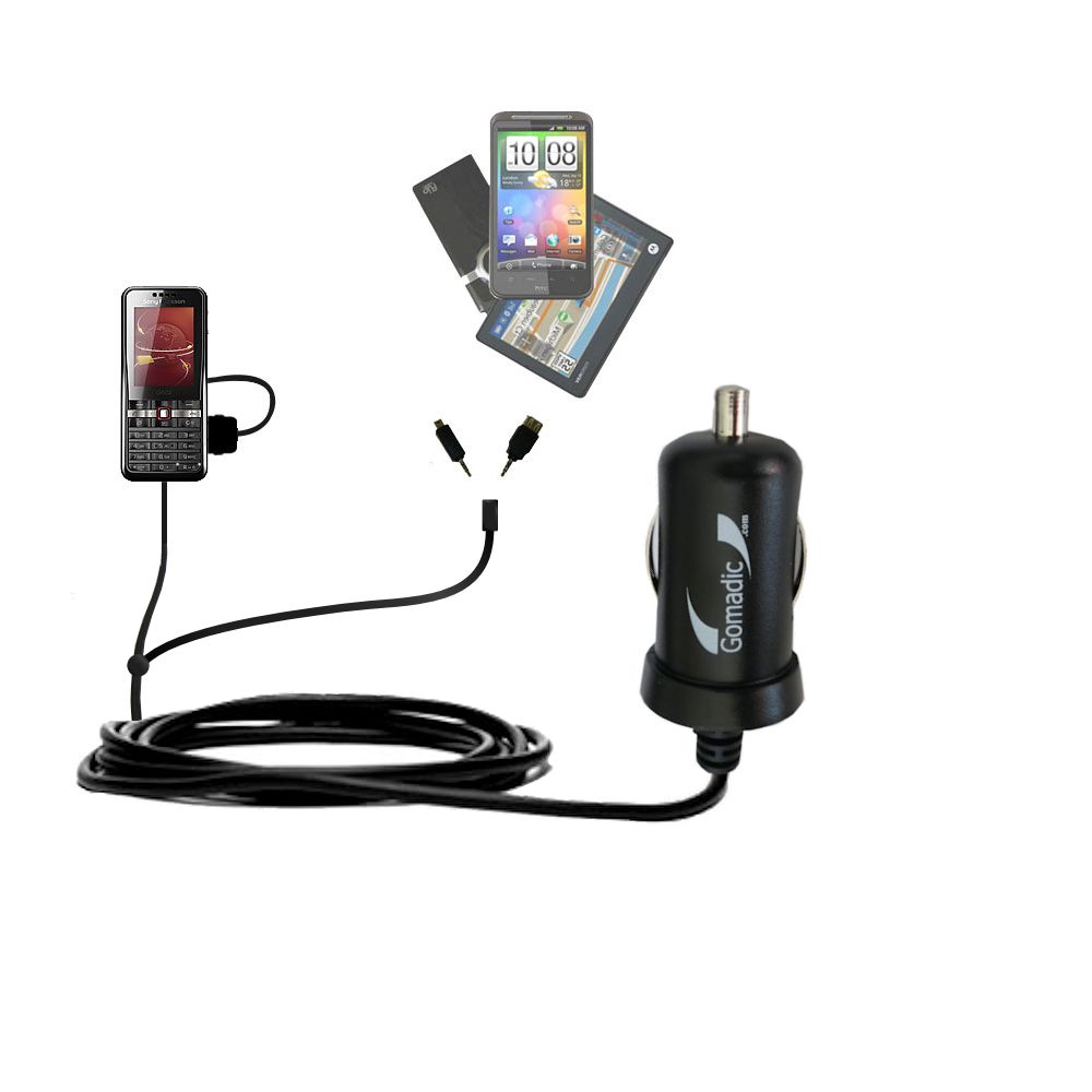 mini Double Car Charger with tips including compatible with the Sony Ericsson G502
