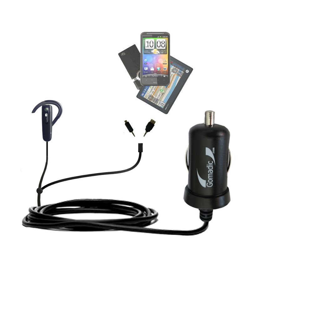 mini Double Car Charger with tips including compatible with the Sony Ericsson HBH-PV702