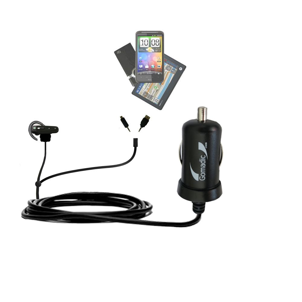 mini Double Car Charger with tips including compatible with the Sony Ericsson HBH-PV703