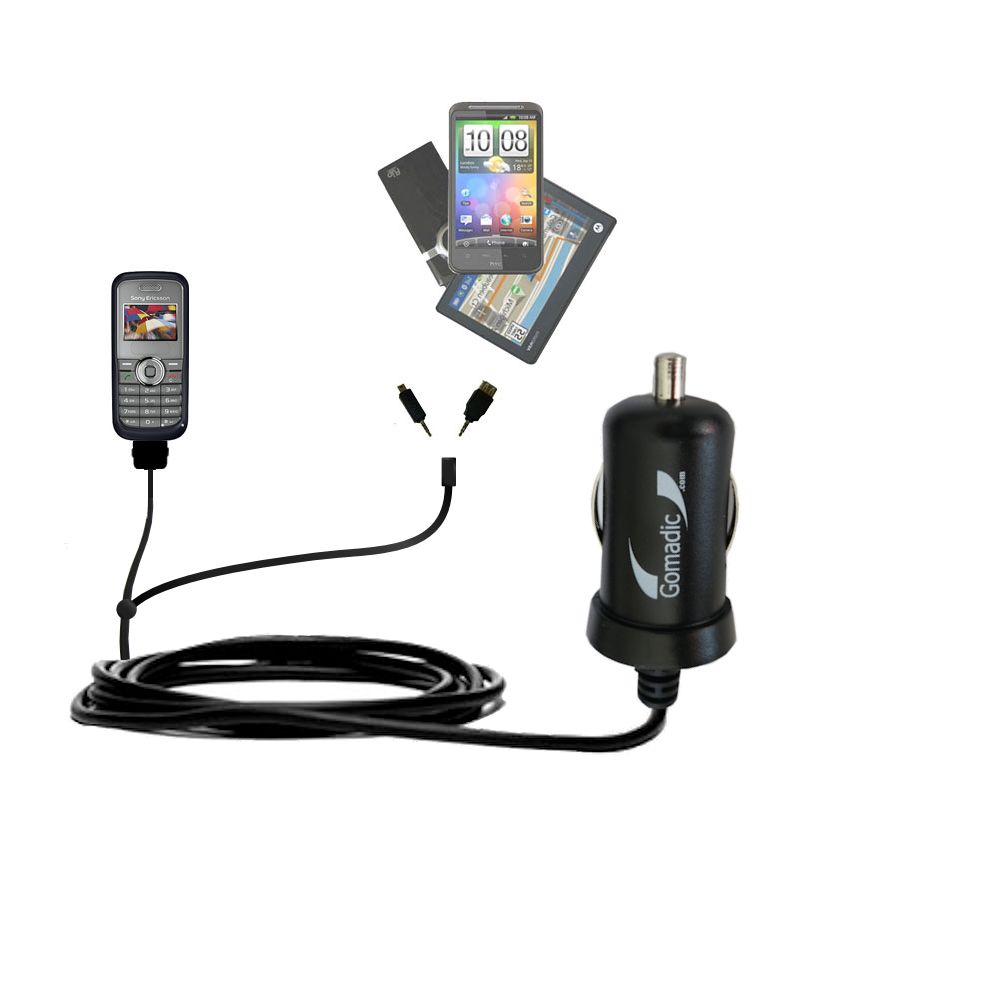 mini Double Car Charger with tips including compatible with the Sony Ericsson J100a