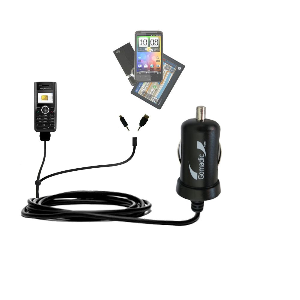 mini Double Car Charger with tips including compatible with the Sony Ericsson J110a