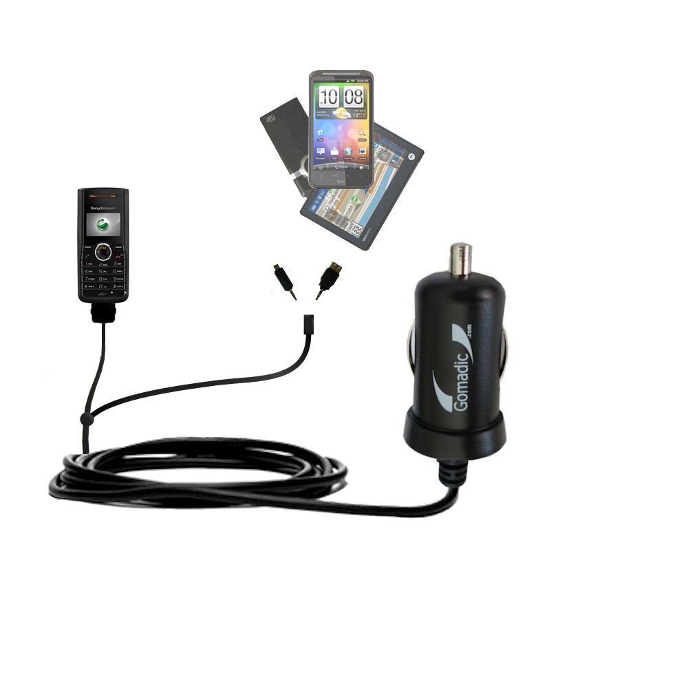 mini Double Car Charger with tips including compatible with the Sony Ericsson J120c