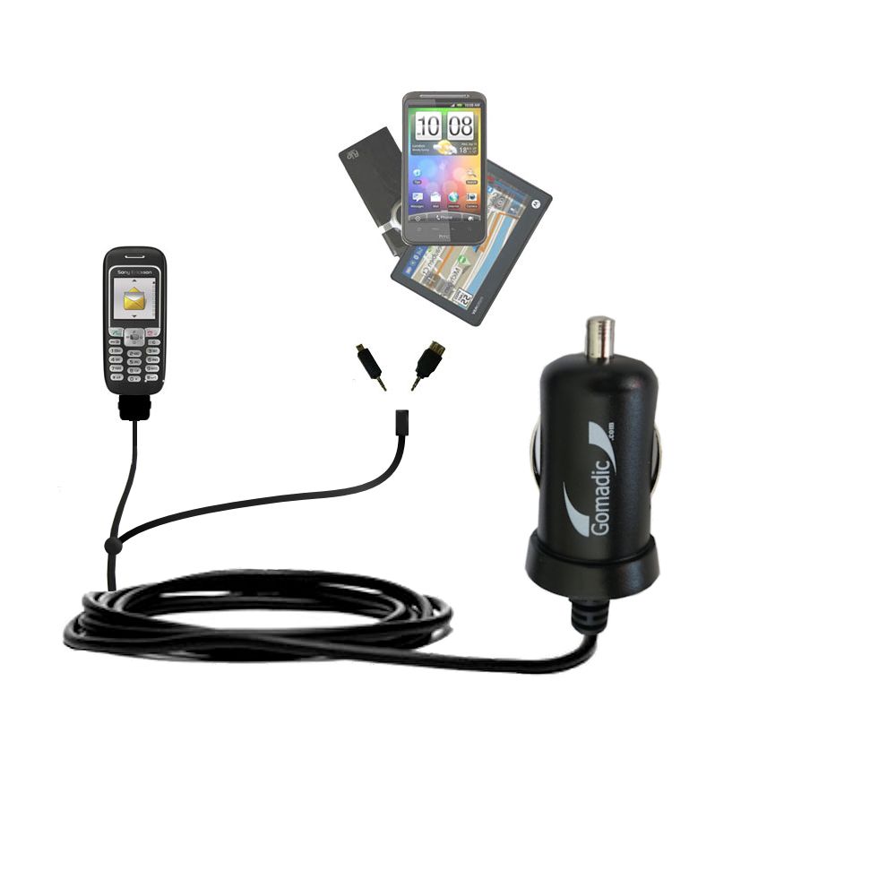 mini Double Car Charger with tips including compatible with the Sony Ericsson J220a