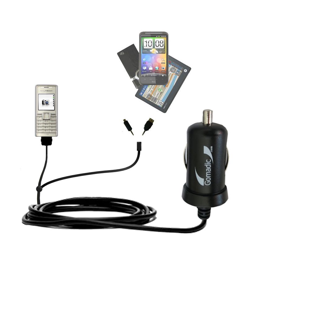 mini Double Car Charger with tips including compatible with the Sony Ericsson k200i