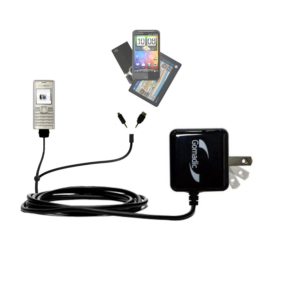 Double Wall Home Charger with tips including compatible with the Sony Ericsson k200i