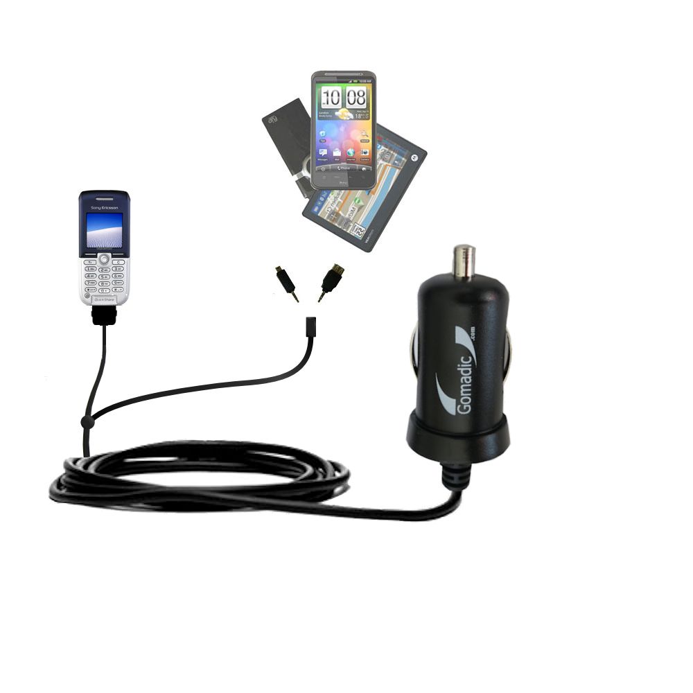 mini Double Car Charger with tips including compatible with the Sony Ericsson K300i