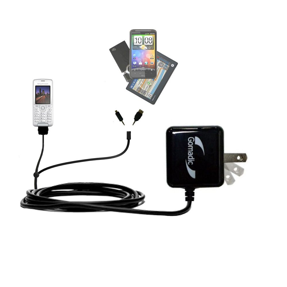 Gomadic Double Wall AC Home Charger suitable for the Sony Ericsson k310a - Charge up to 2 devices at the same time with TipExchange Technology