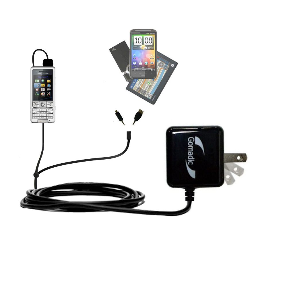 Gomadic Double Wall AC Home Charger suitable for the Sony Ericsson K330a - Charge up to 2 devices at the same time with TipExchange Technology