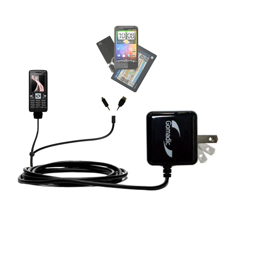 Gomadic Double Wall AC Home Charger suitable for the Sony Ericsson K610i - Charge up to 2 devices at the same time with TipExchange Technology