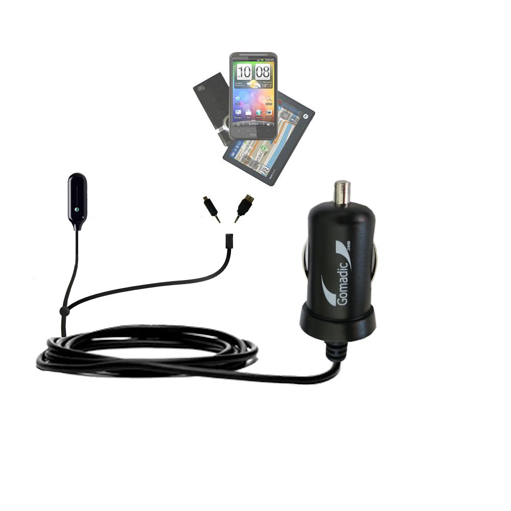 mini Double Car Charger with tips including compatible with the Sony Ericsson MBR-100 Music Receiver