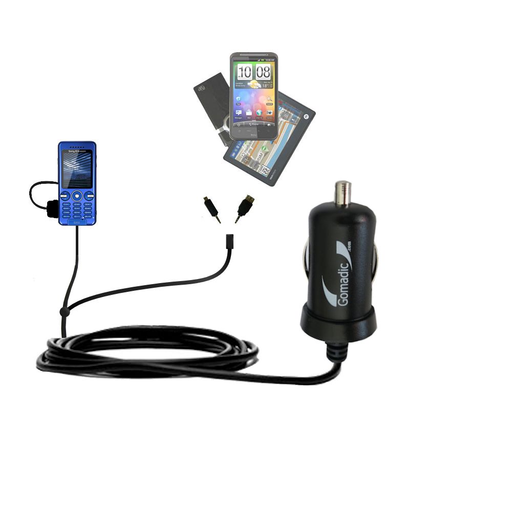 mini Double Car Charger with tips including compatible with the Sony Ericsson S302