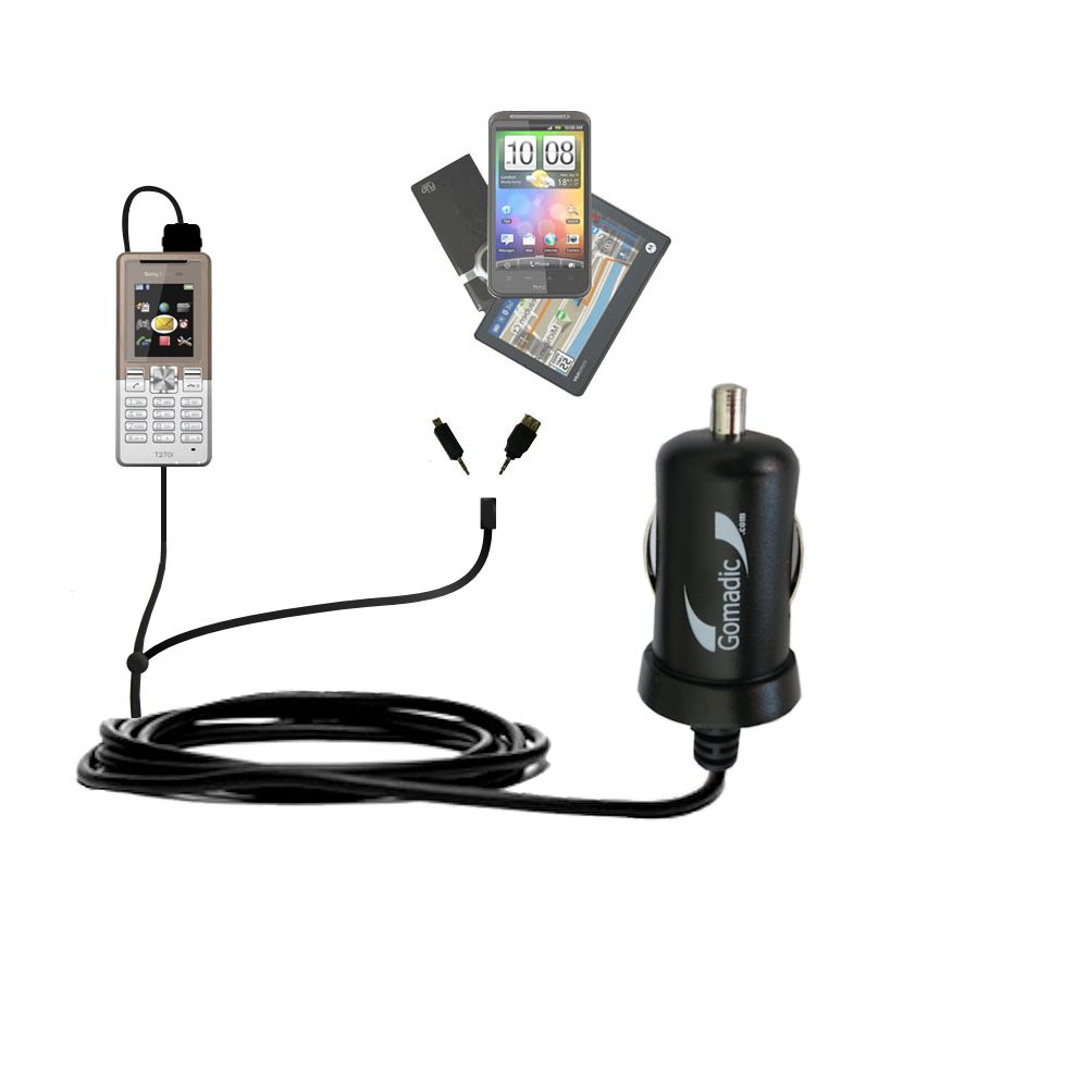 mini Double Car Charger with tips including compatible with the Sony Ericsson T270