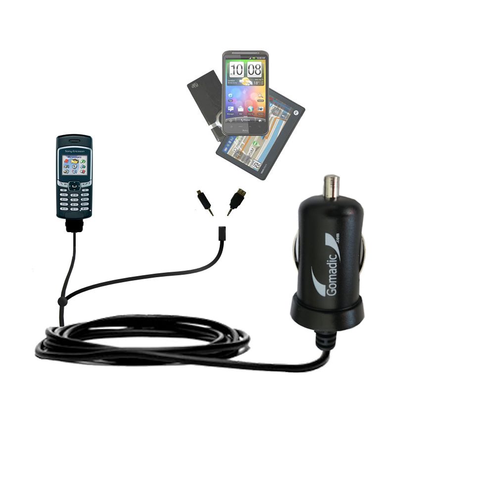 mini Double Car Charger with tips including compatible with the Sony Ericsson T290i