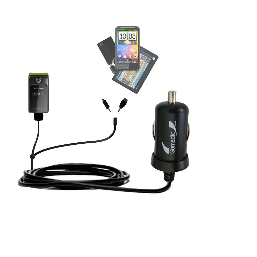 mini Double Car Charger with tips including compatible with the Sony Ericsson TM506