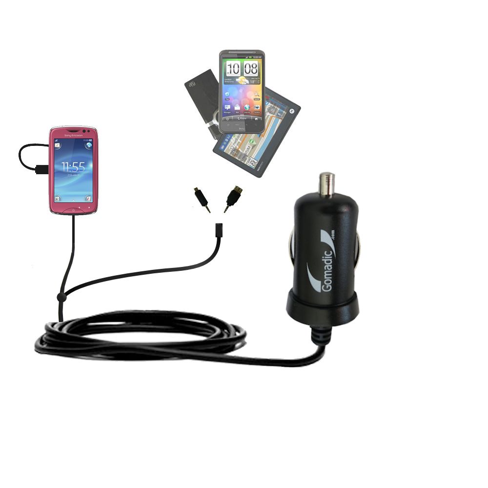 mini Double Car Charger with tips including compatible with the Sony Ericsson txt Pro