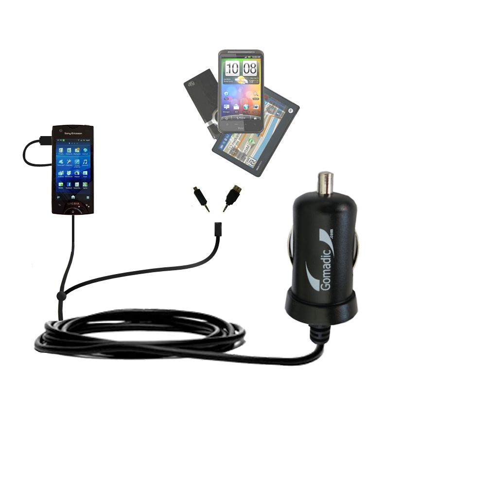 mini Double Car Charger with tips including compatible with the Sony Ericsson Urushi