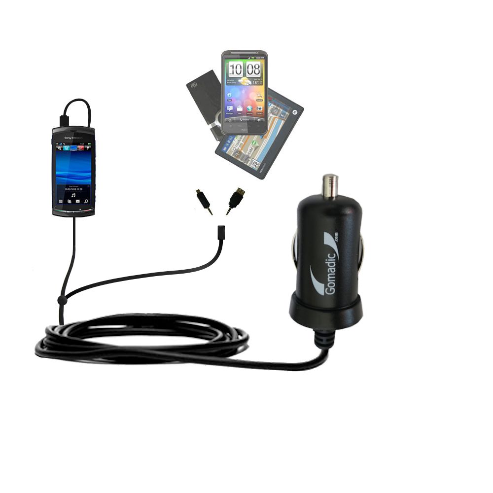 mini Double Car Charger with tips including compatible with the Sony Ericsson Vivaz 2