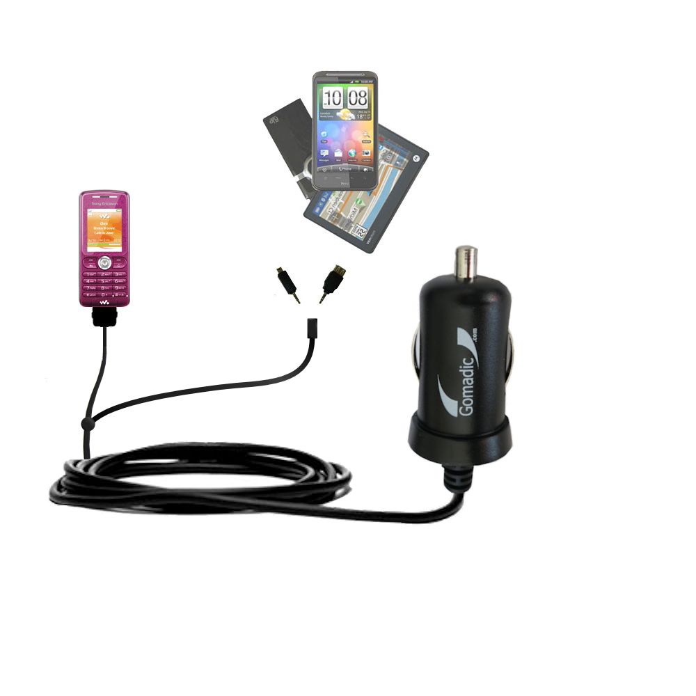 mini Double Car Charger with tips including compatible with the Sony Ericsson w200i