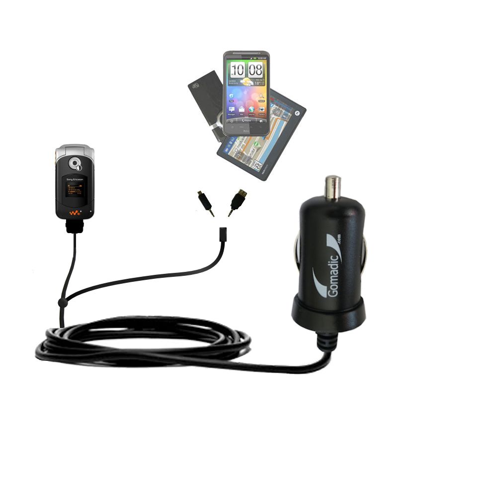 mini Double Car Charger with tips including compatible with the Sony Ericsson w300c