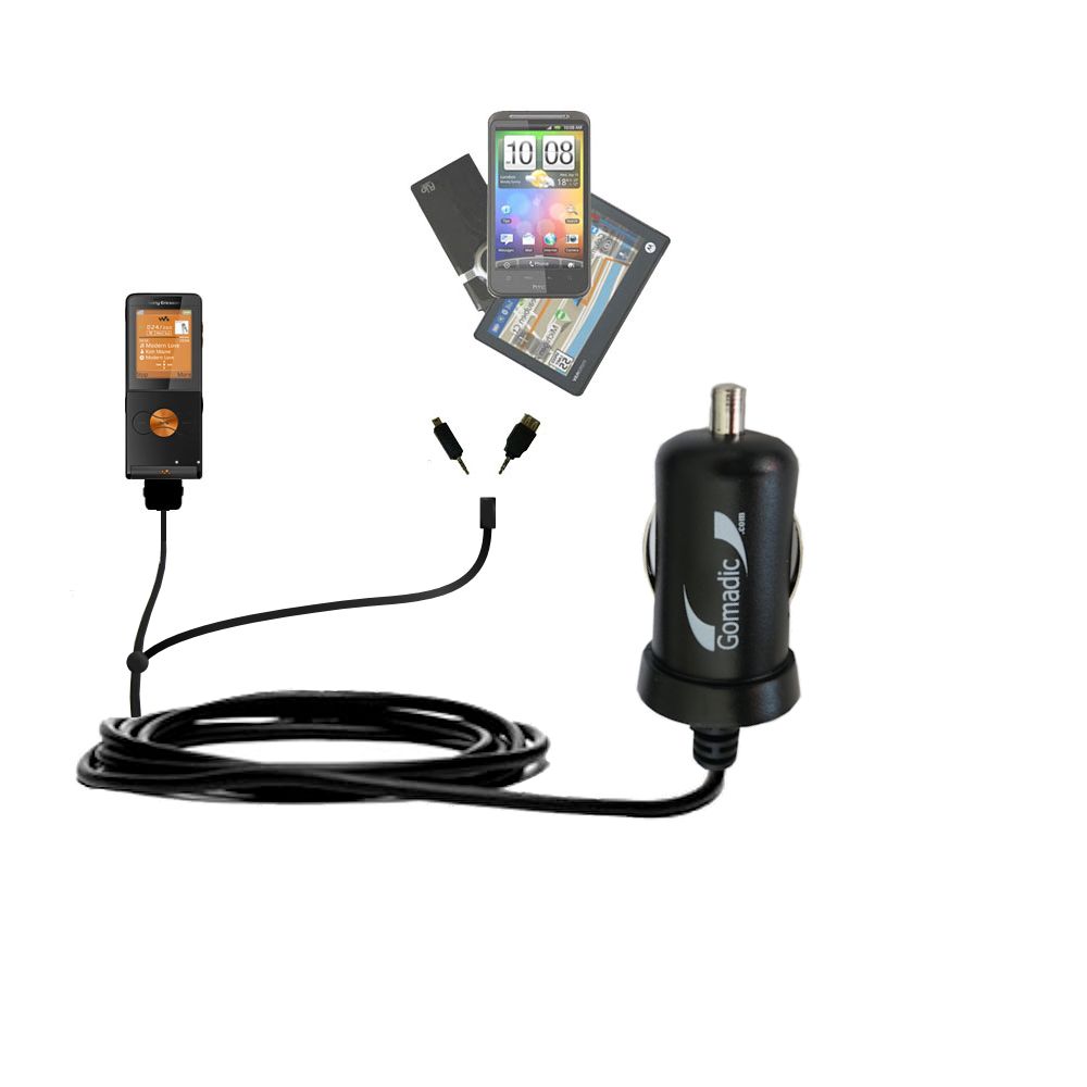 mini Double Car Charger with tips including compatible with the Sony Ericsson W350c