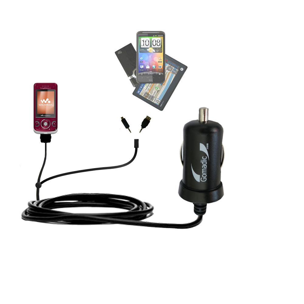 mini Double Car Charger with tips including compatible with the Sony Ericsson w760c