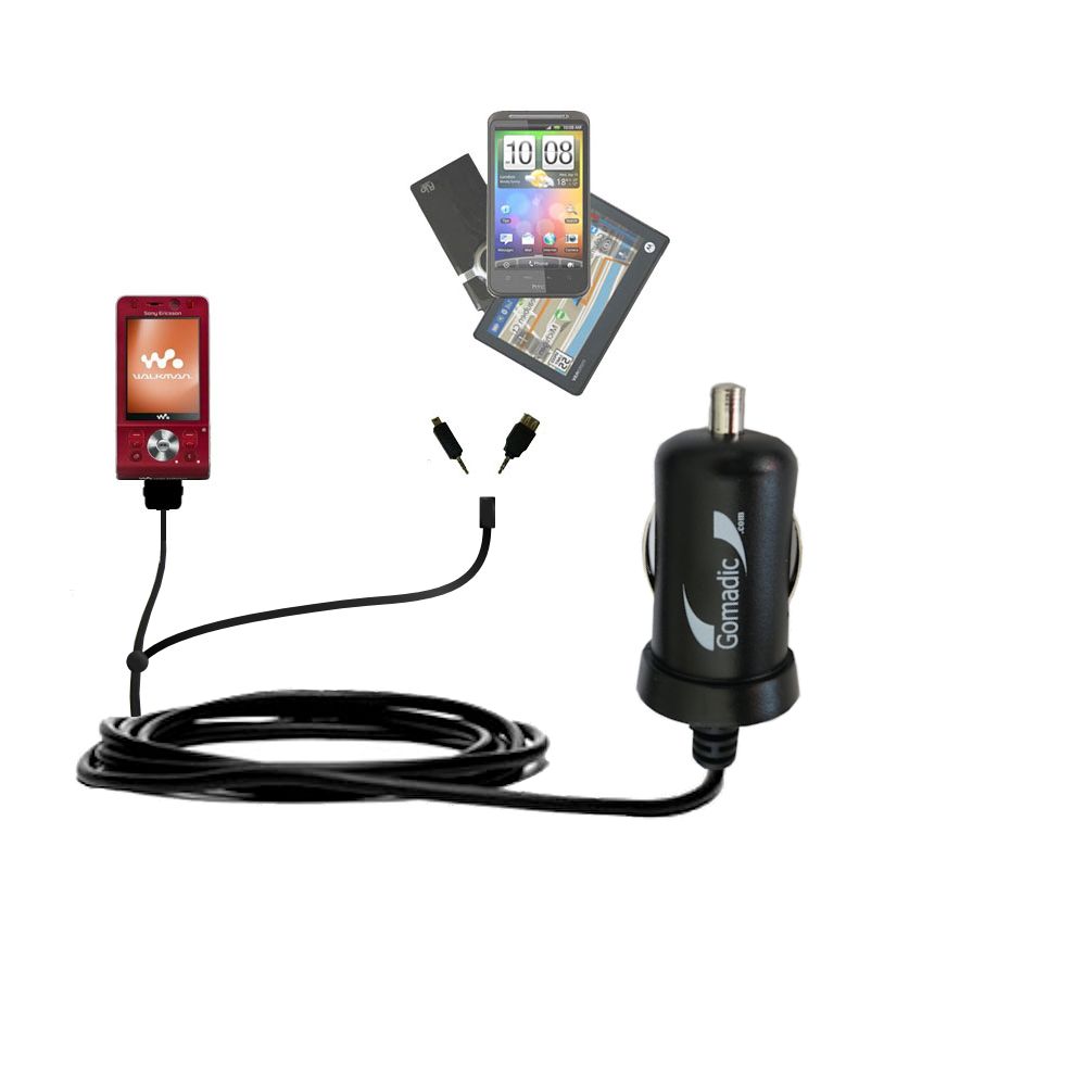 mini Double Car Charger with tips including compatible with the Sony Ericsson w918c