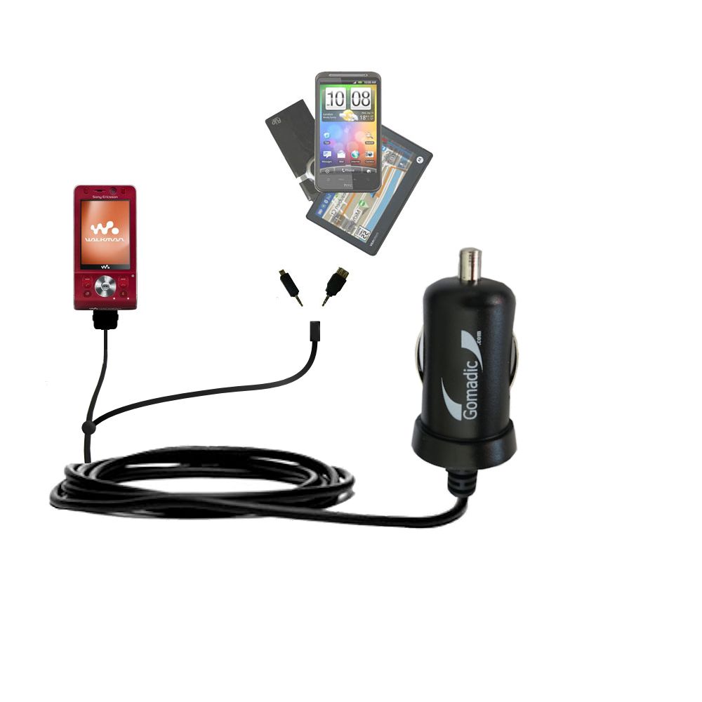 mini Double Car Charger with tips including compatible with the Sony Ericsson w950c
