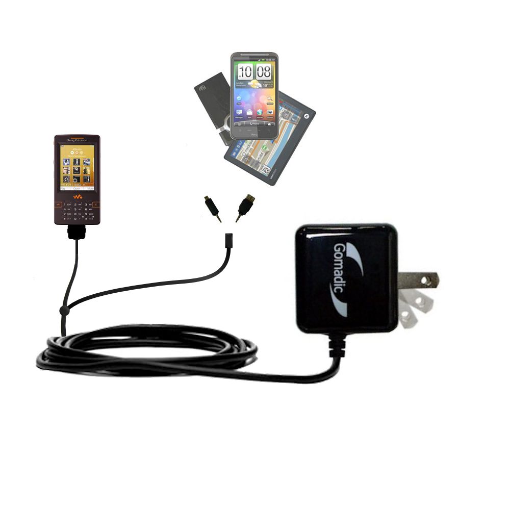Gomadic Double Wall AC Home Charger suitable for the Sony Ericsson W950i - Charge up to 2 devices at the same time with TipExchange Technology