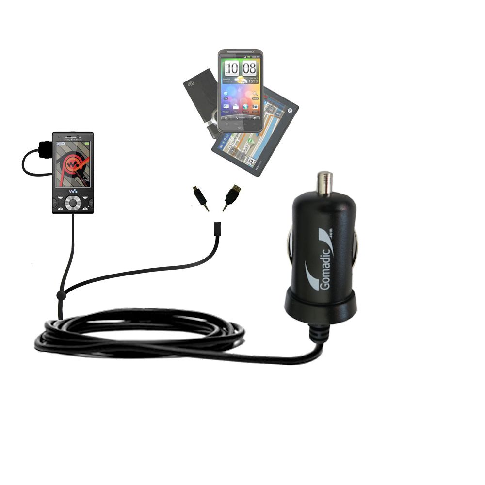 mini Double Car Charger with tips including compatible with the Sony Ericsson W995 / W995a