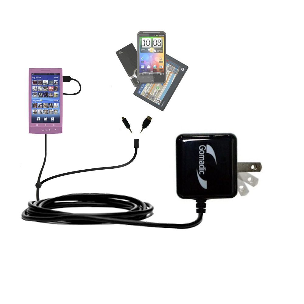 Double Wall Home Charger with tips including compatible with the Sony Ericsson X12