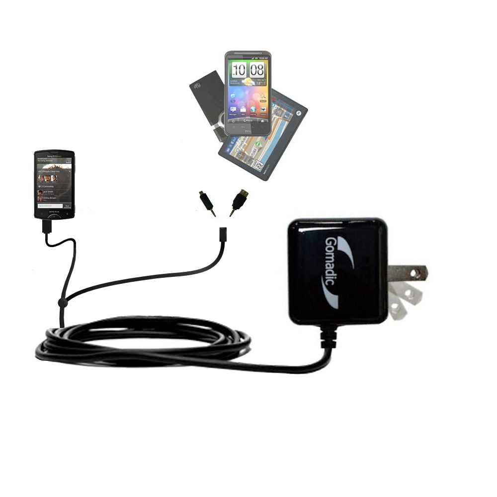 Double Wall Home Charger with tips including compatible with the Sony Ericsson Xperia Mini